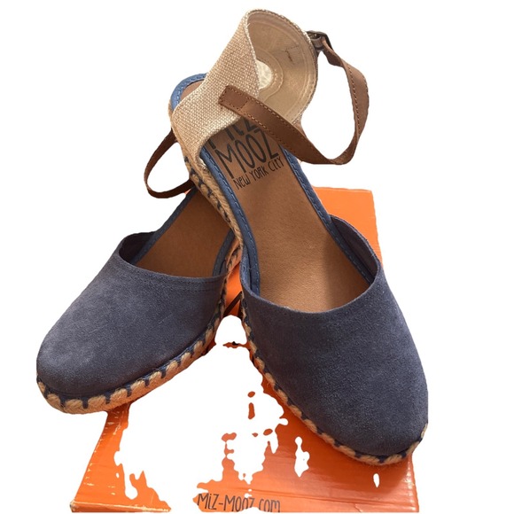 NIB Miz Mooz Women's Malena Wedge Sandals Ocean Blue Leather Women 38 Spain NEW - Picture 2 of 16